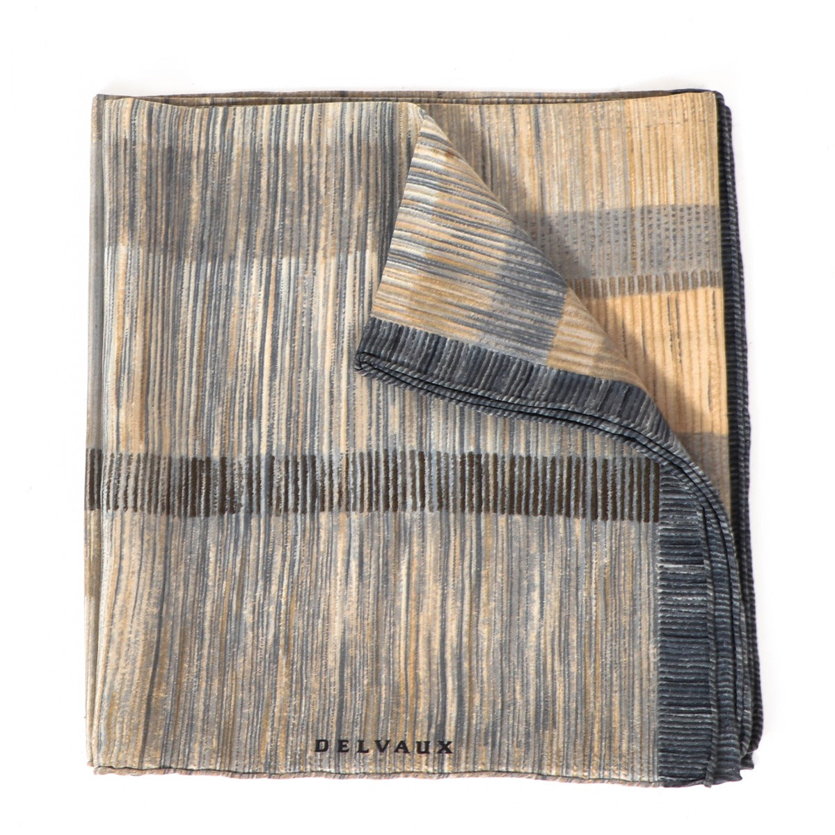 Delvaux Symphonie Khaki/Blue Striped Silk Scarf
