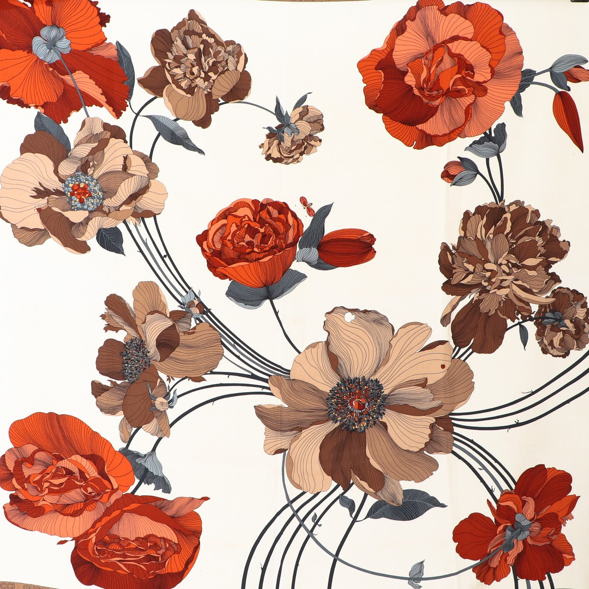Gucci Vintage Peony Silk Logo Scarf