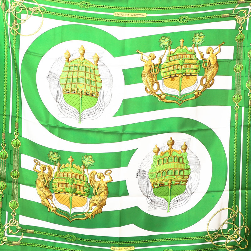 Hermès Green Chateaux D'Arriere Silk 90 Scarf