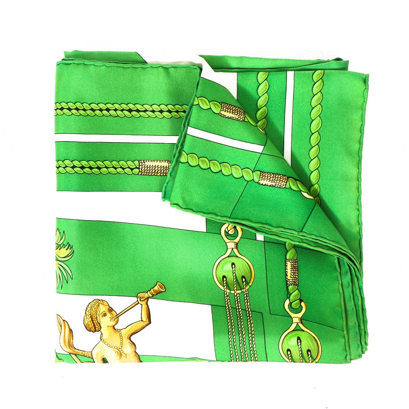 Hermès Green Chateaux D'Arriere Silk 90 Scarf