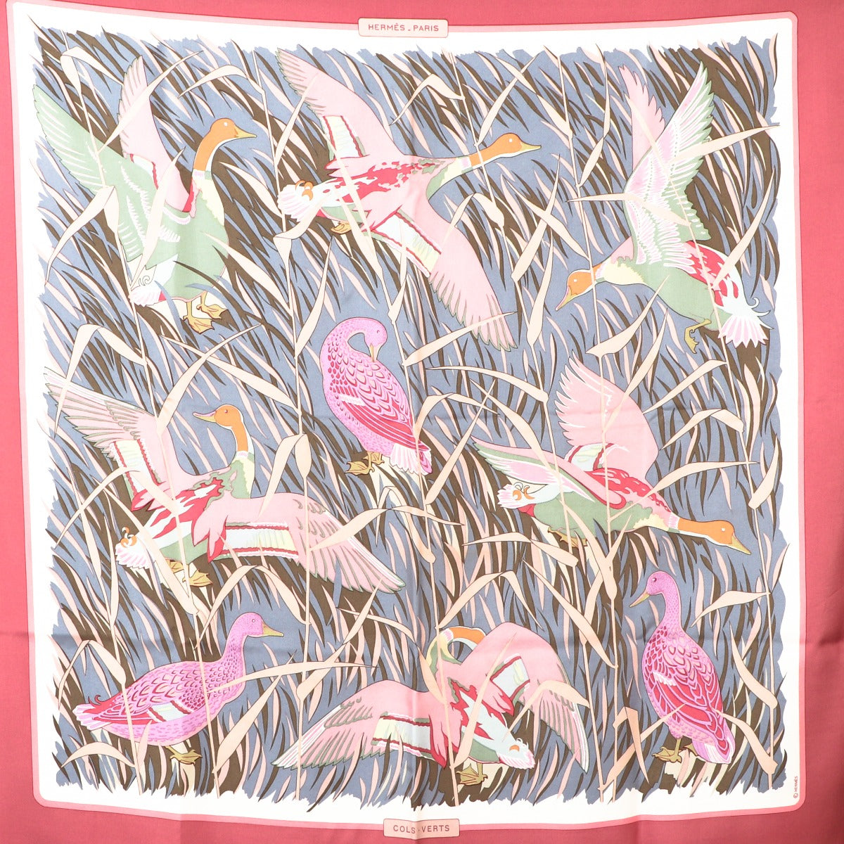 Hermès Pink Cols Verts Silk 90 Scarf