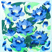 Hermès Baby Blue Fleurs de Lotus Silk 90 Scarf