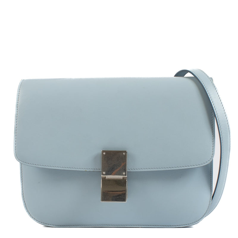 Celine Baby Blue Shiny Calfskin Medium Classic Box Bag