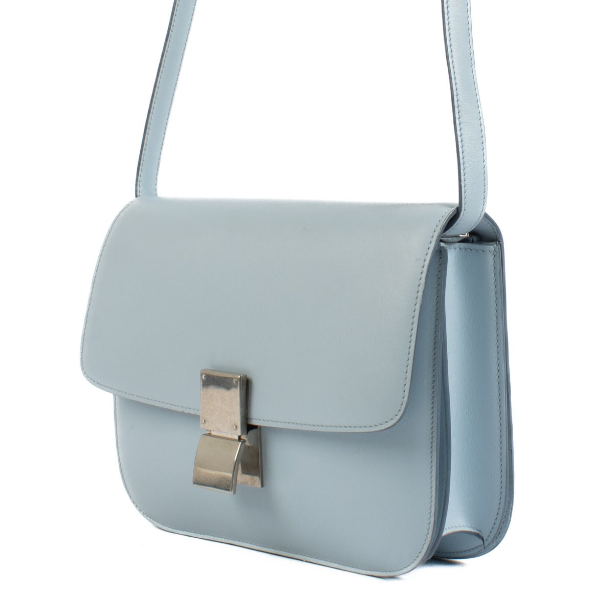 Sac Classique Box moyen en veau brillant bleu bébé Celine