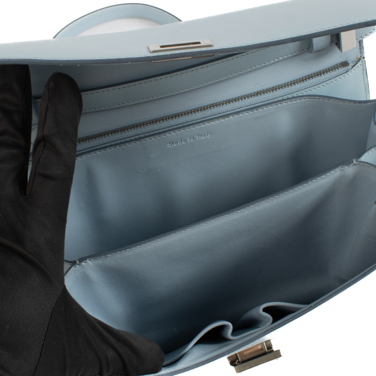 Sac Classique Box moyen en veau brillant bleu bébé Celine