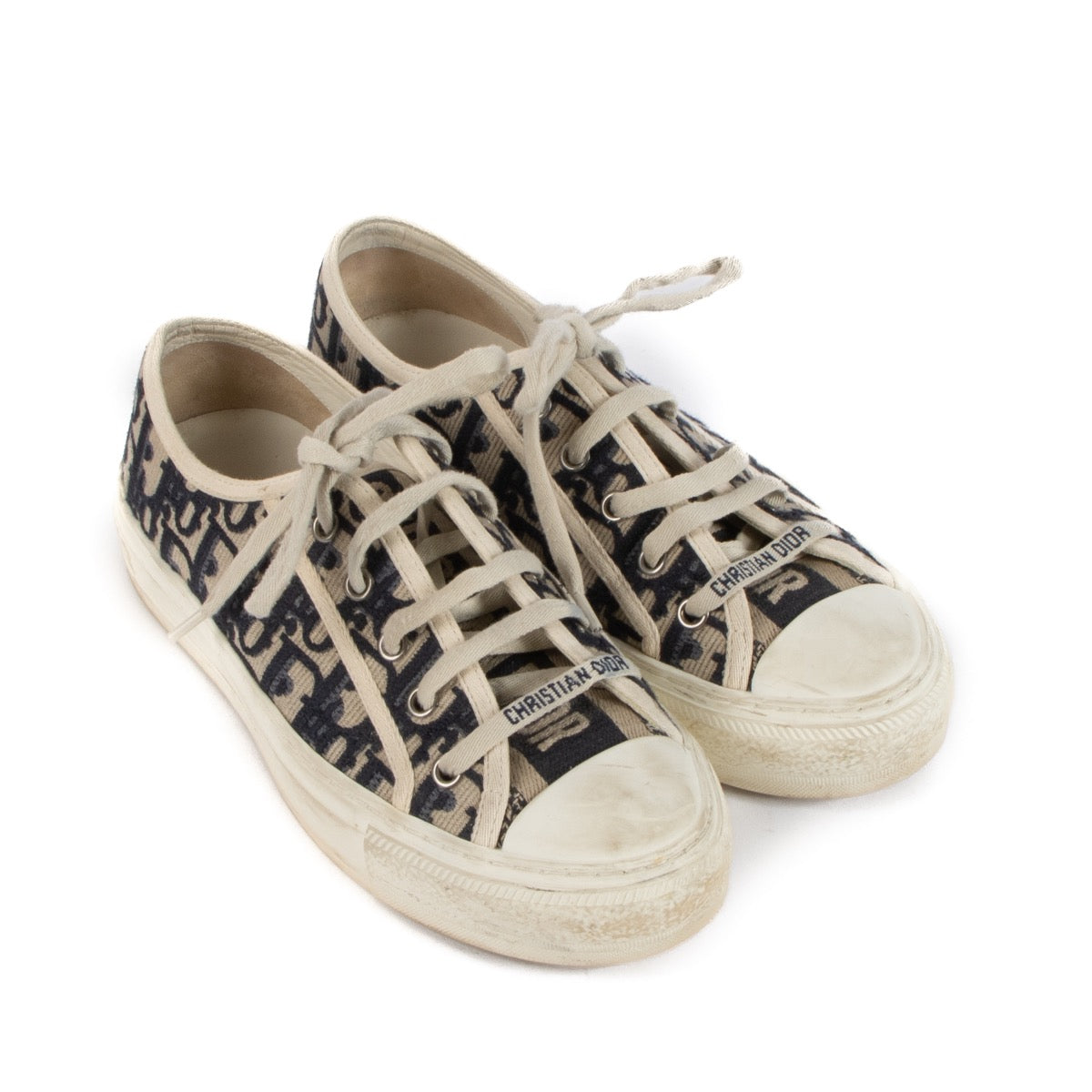 Buy real authentic Christian Dior Walk'n Dior Deep Blue Dior Oblique Embroidered Cotton Sneakers - 36.5 safe online at Labellov.com or in Brussels, Knokke and Antwerp