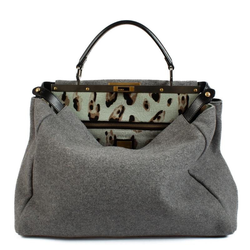 Fendi Grijze Vilten Grote Peekaboo Tas