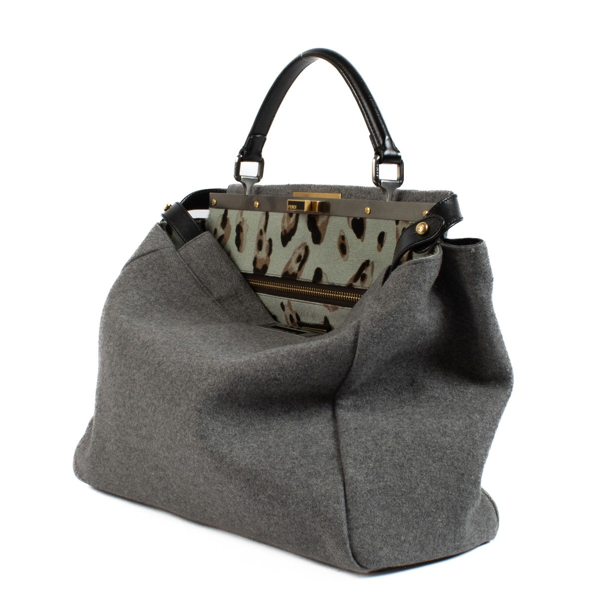 Sac Peekaboo grand modèle en feutre gris Fendi