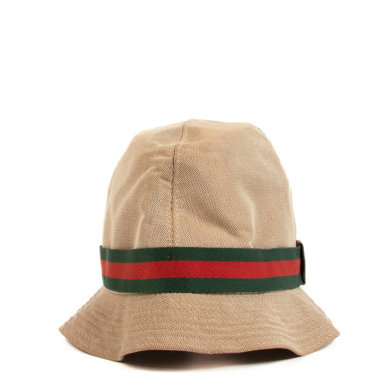 Gucci Beige Canvas Web Bucket Hat