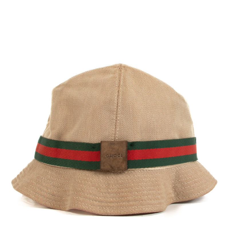 Gucci Beige Canvas Web Bucket Hat