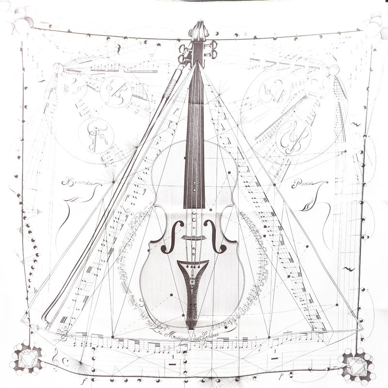Hermès White La Musique des Spheres Silk 90 Scarf