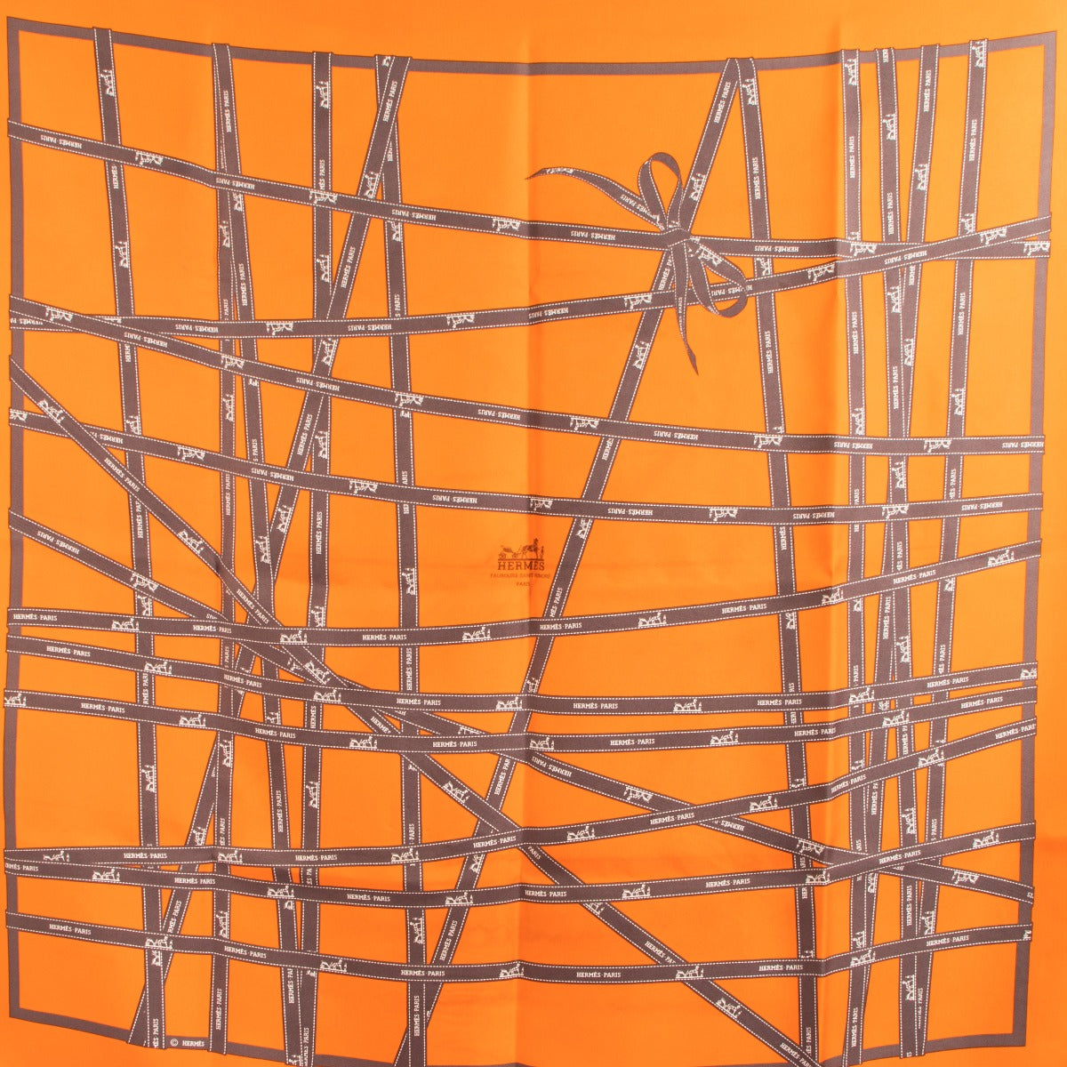 Hermès Orange Ribbon Silk Scarf 90