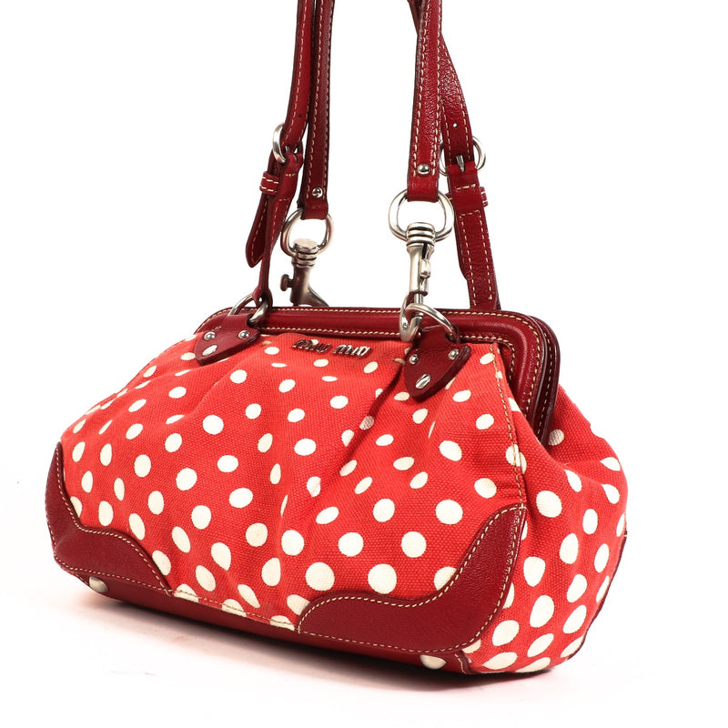 Miu Miu Papavero Latte cotton Pois Frame Shoulder bag