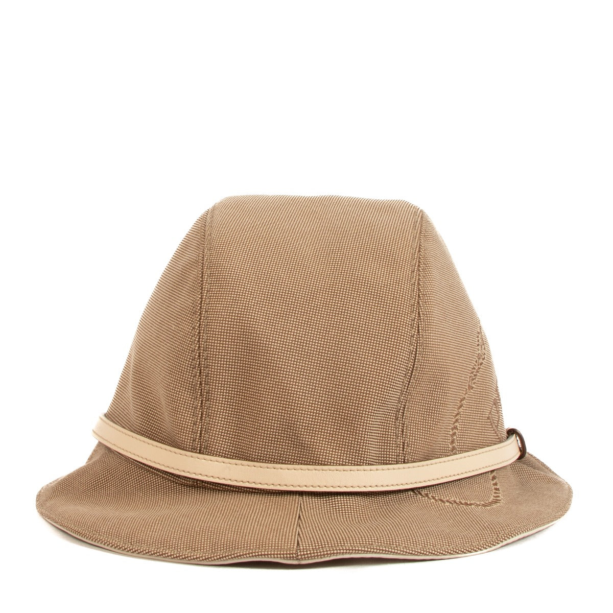 Prada Natural Canvas Embroidered Logo Bucket Hat