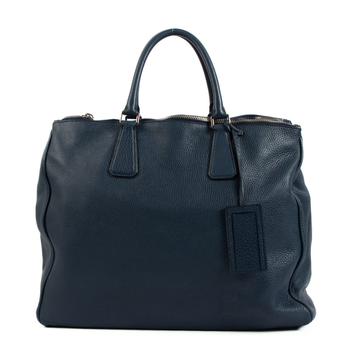 Prada Blue Vitello Daino Large Tote Bag