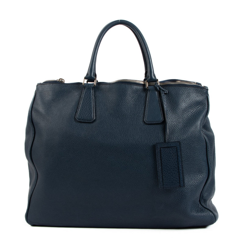 Prada Blue Vitello Daino Large Tote Bag