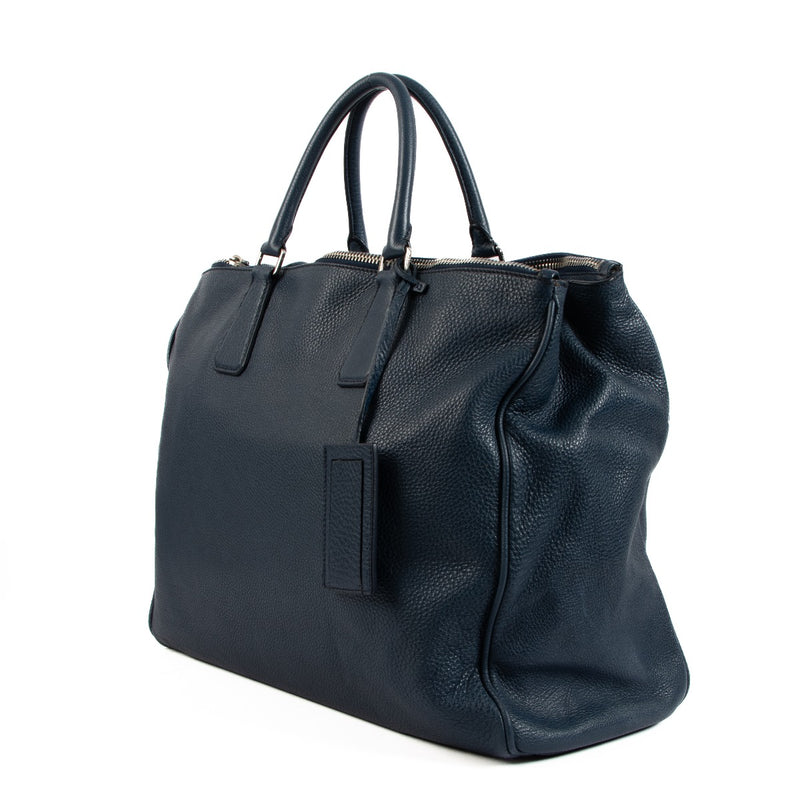Prada Blue Vitello Daino Large Tote Bag
