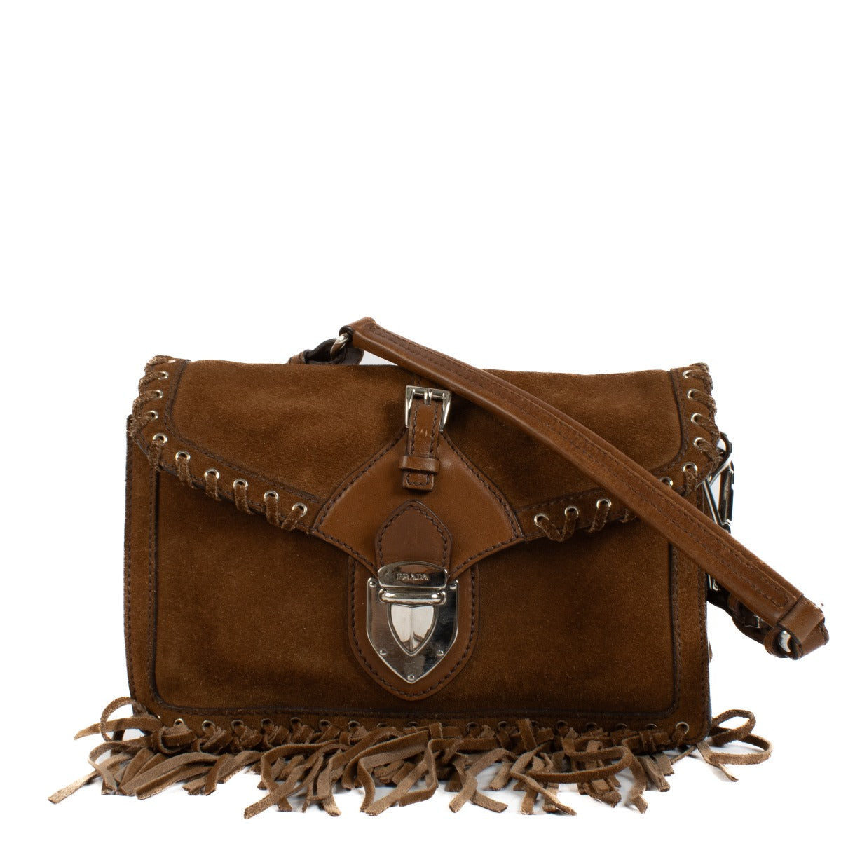 Prada Tabacco Suede Fringe Small Shoulder Bag