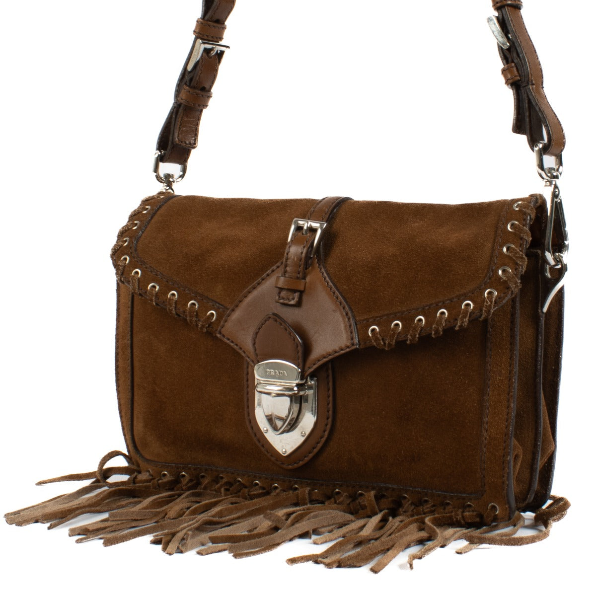 Prada Tabacco Suede Fringe Small Shoulder Bag