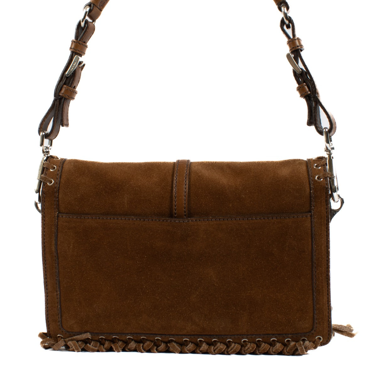 Sac porté épaule Prada Tabacco en daim à franges, petit modèle