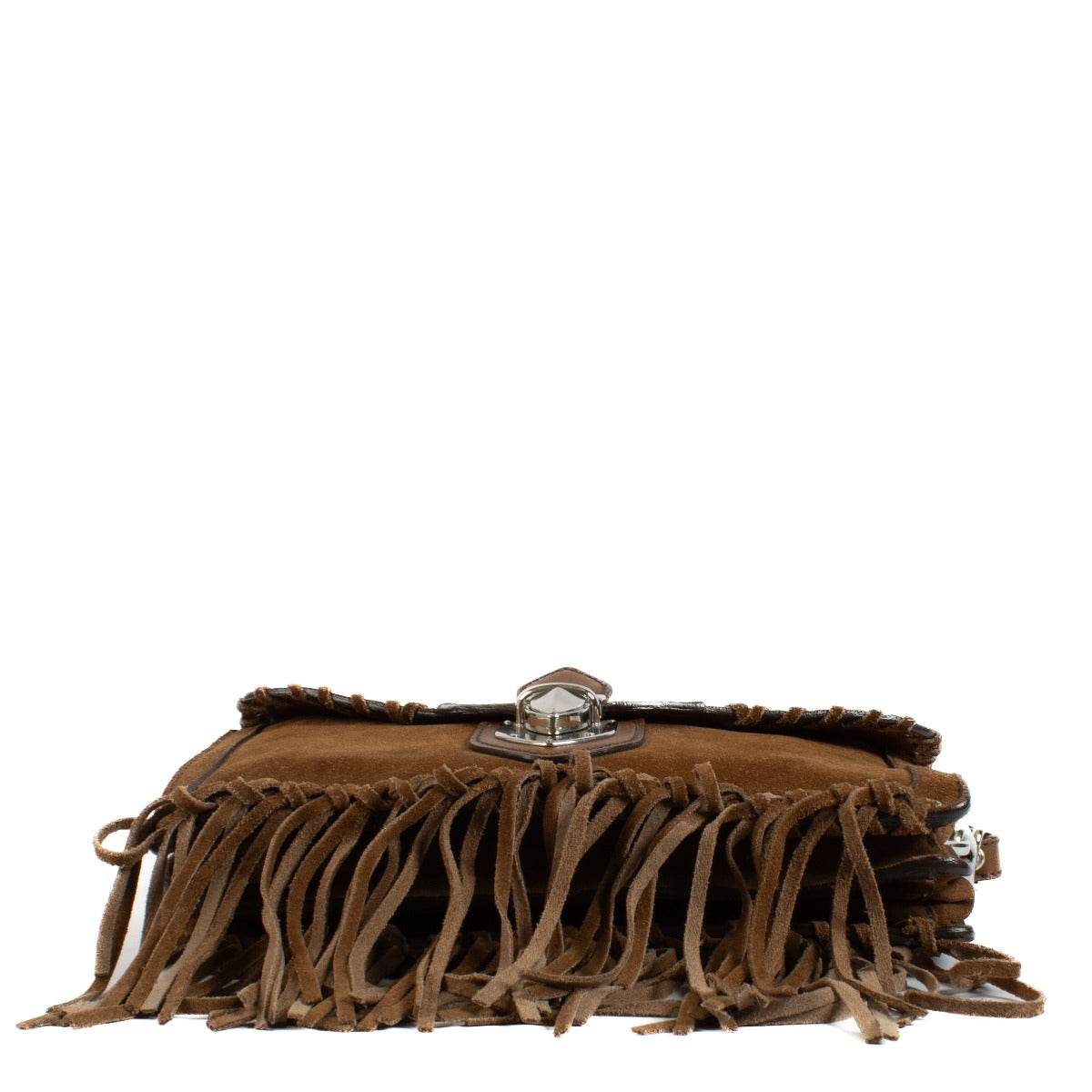 Sac porté épaule Prada Tabacco en daim à franges, petit modèle