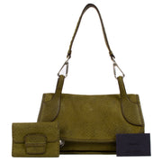Buy an authentic second-hand Prada Green Suede Shoulder Bag in very good condition at Labellov in Antwerp.