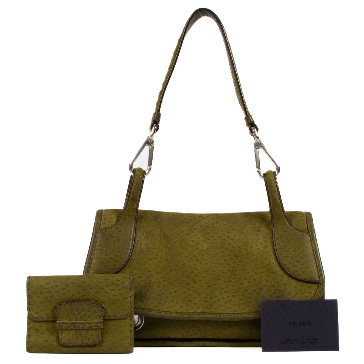 Buy an authentic second-hand Prada Green Suede Shoulder Bag in very good condition at Labellov in Antwerp.