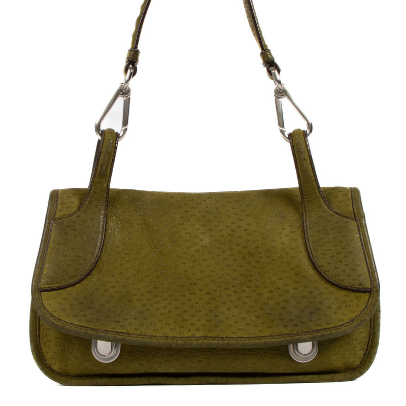 Buy an authentic second-hand Prada Green Suede Shoulder Bag in very good condition at Labellov in Antwerp.
