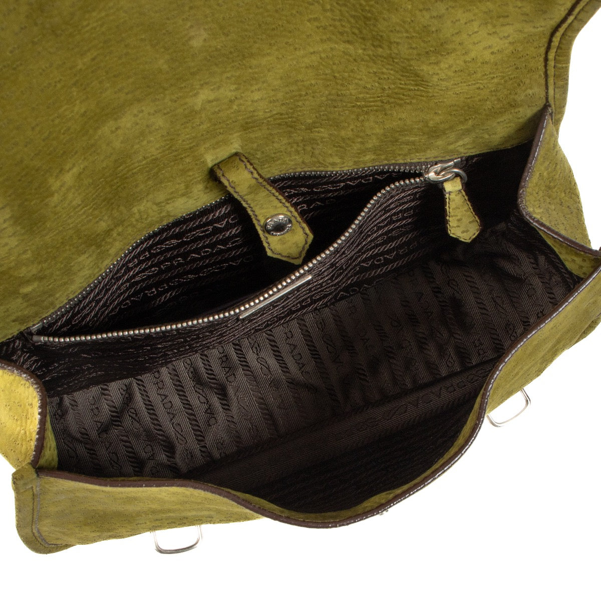 Buy an authentic second-hand Prada Green Suede Shoulder Bag in very good condition at Labellov in Antwerp.