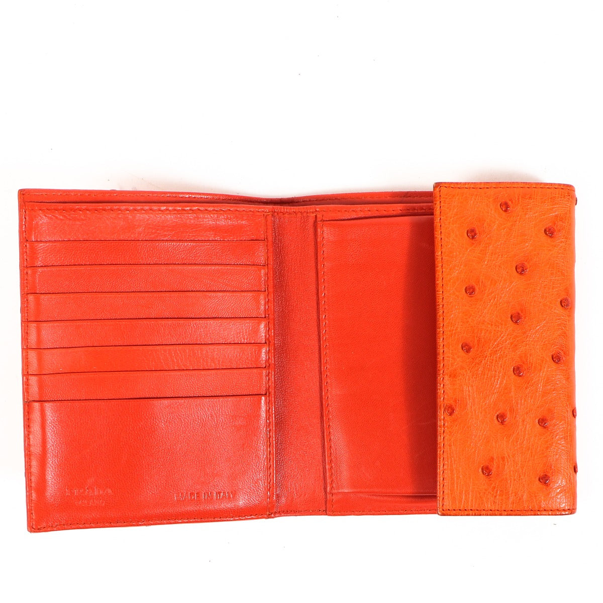 Prada Orange Ostrich Leather Wallet