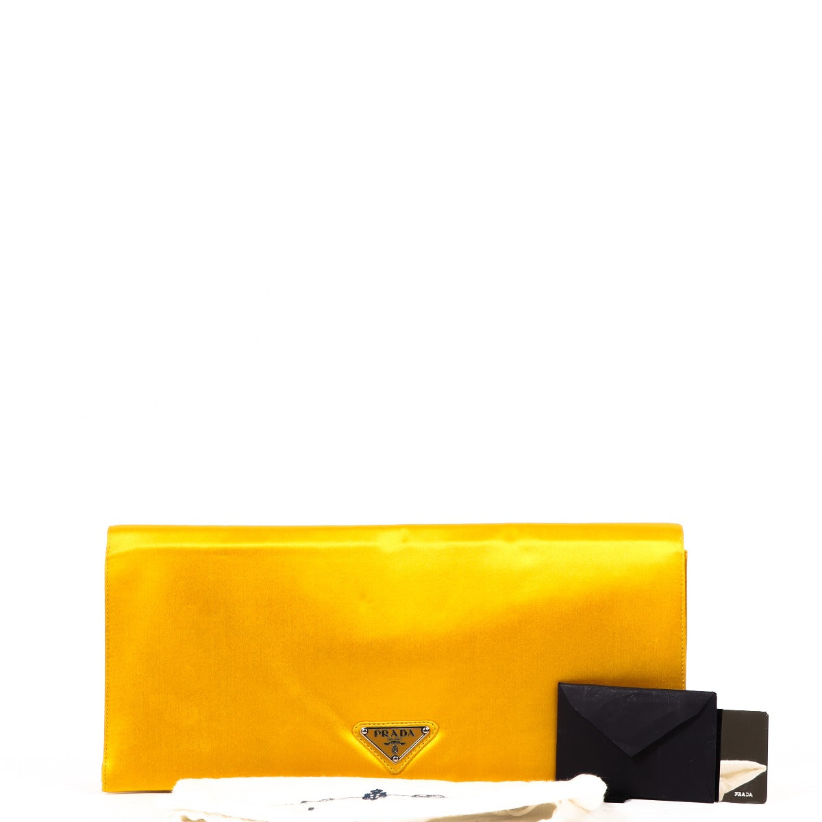 Buy an authentic second-hand Prada Silk Viscose Satin Yellow Clutch in good condition at Labellov in Antwerp.