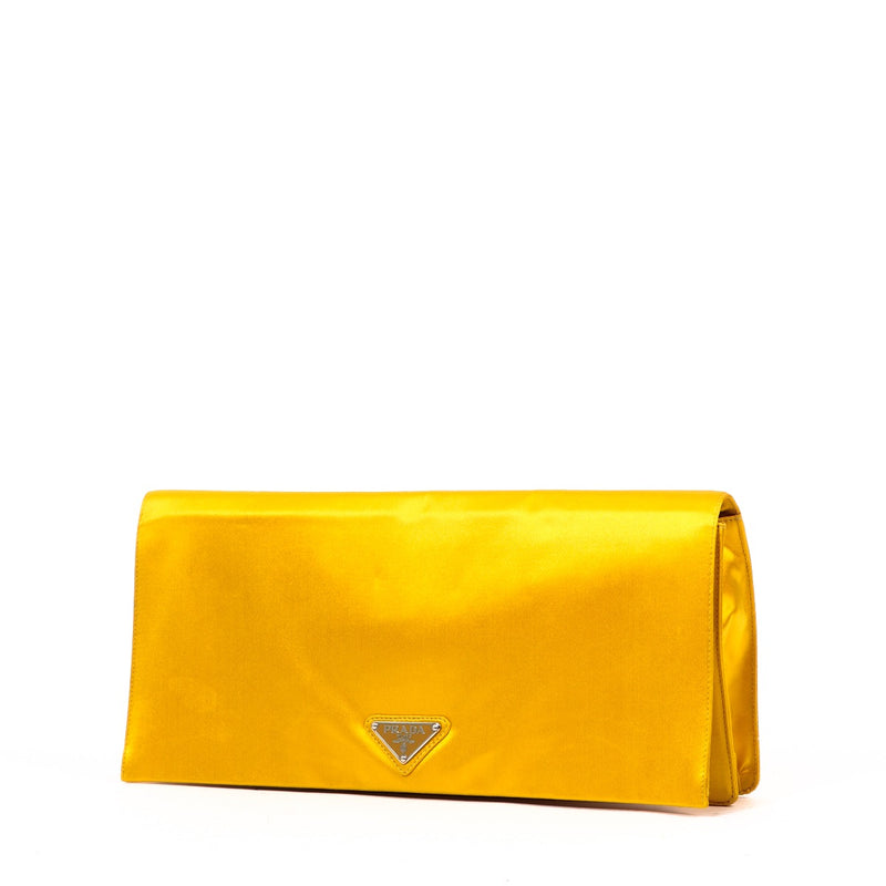 Buy an authentic second-hand Prada Silk Viscose Satin Yellow Clutch in good condition at Labellov in Antwerp.