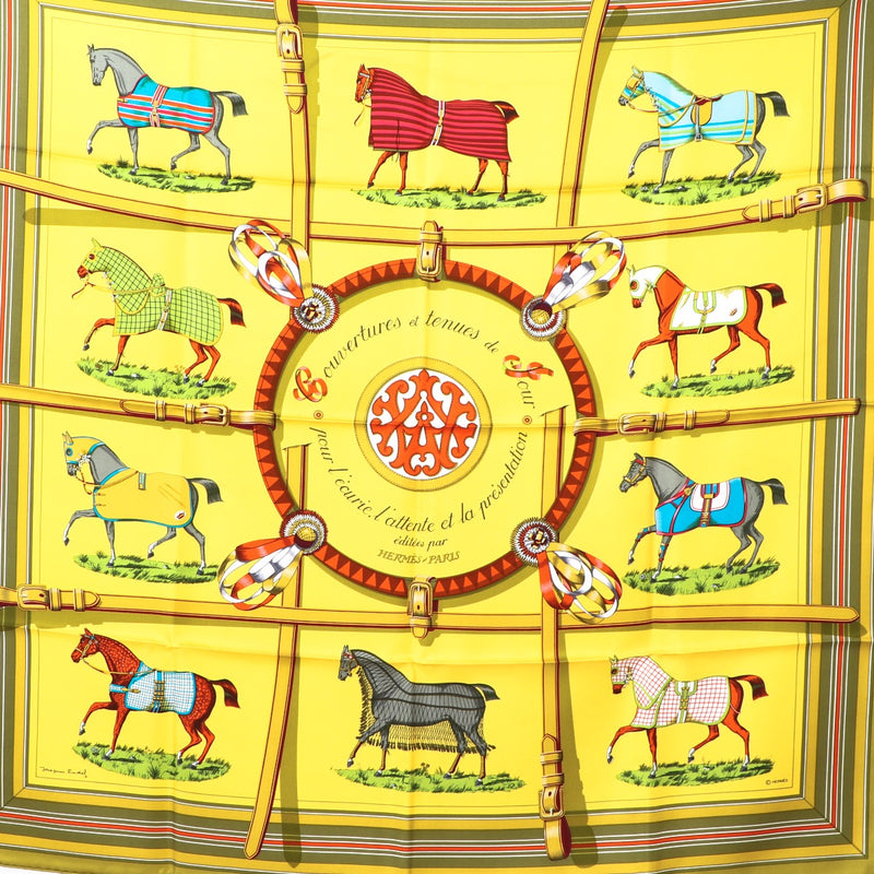 Buy an authentic second hand Hermès Couvertures et Tenues de Jour pour l'Ecurie, l'Attente et la Présentation Silk Carré 90 in very good condition at Labellov