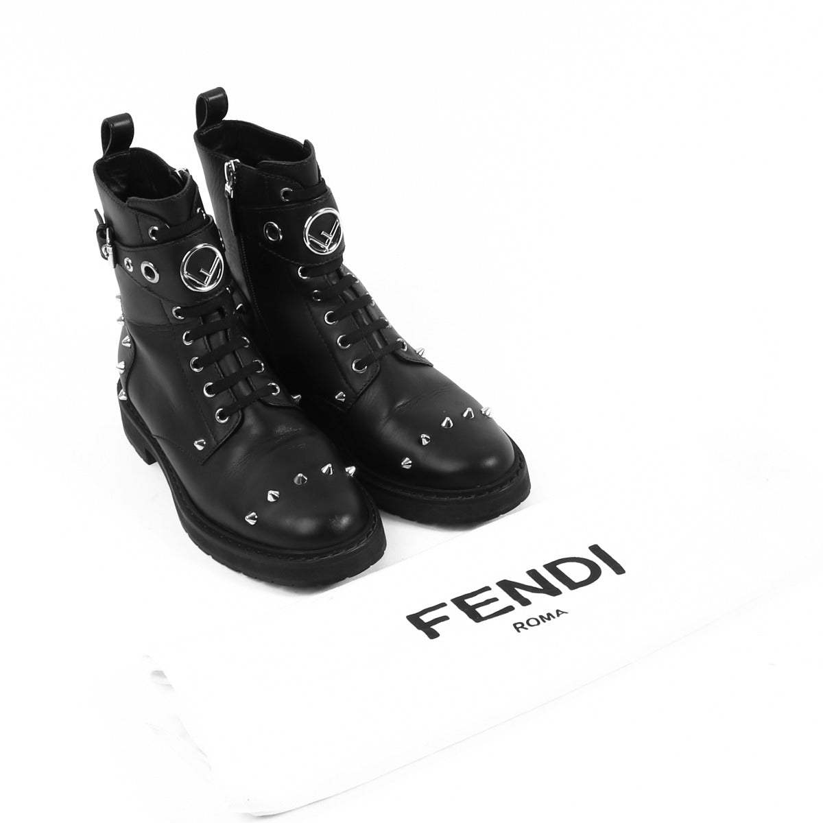 Buy authentic second-hand Fendi Black Leather Studded Boots in Size 37 1/2 in very good condition at Labellov in Antwerp.