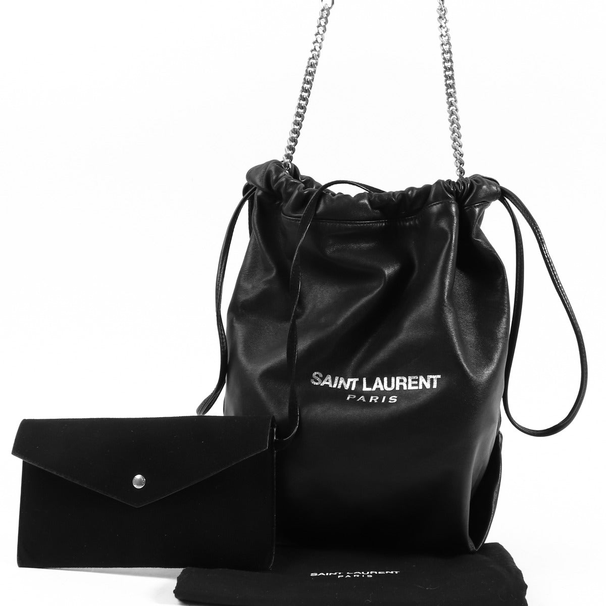 Buy an authentic second-hand Saint Laurent Black Lambskin Bucket Shoulder Bag in very good condition at Labellov in Antwerp.