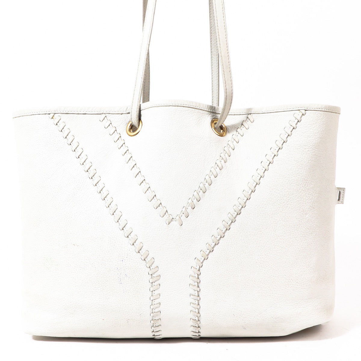Buy an authentic Yves Saint Laurent White Leather Reversible Tote Bag in preloved condition at Labellov in Antwerp.