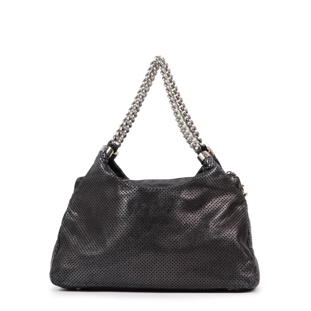 Buy an authentic second-hand Chanel Silver Lambskin Leather Perforated Shoulder Bag in good condition at Labellov in Antwerp.