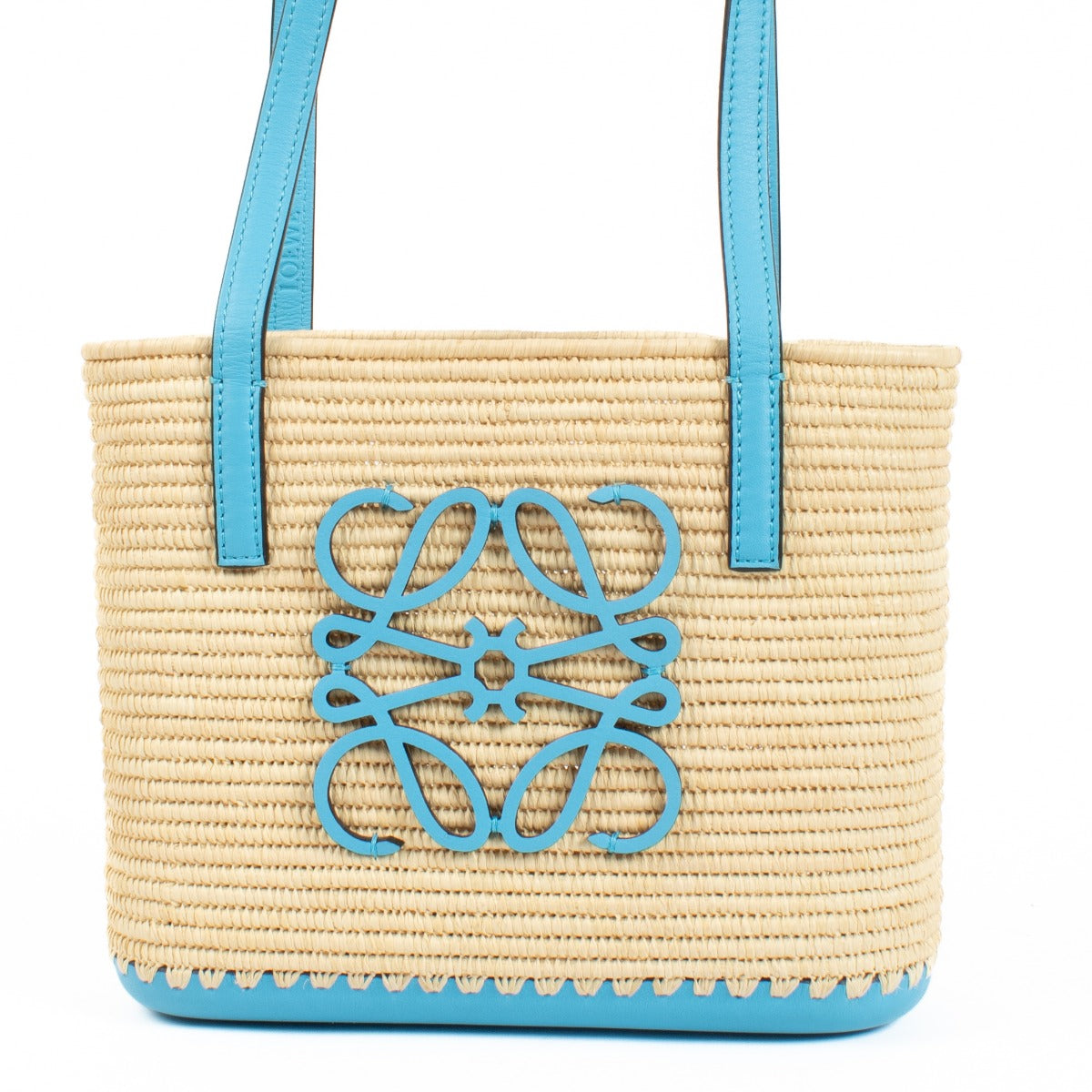 Loewe Blue Raffia Mini Square Basket Bag