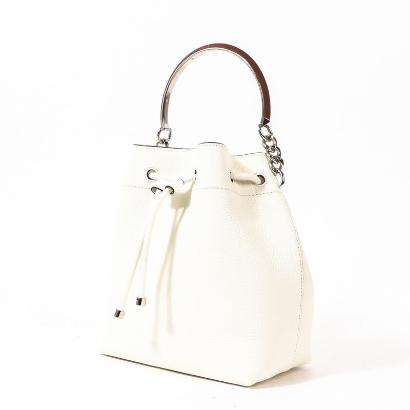 Buy an authentic Jimmy Choo White Calf Leather Bon Bon Bucket Bag in very good condition at Labellov in Antwerp.