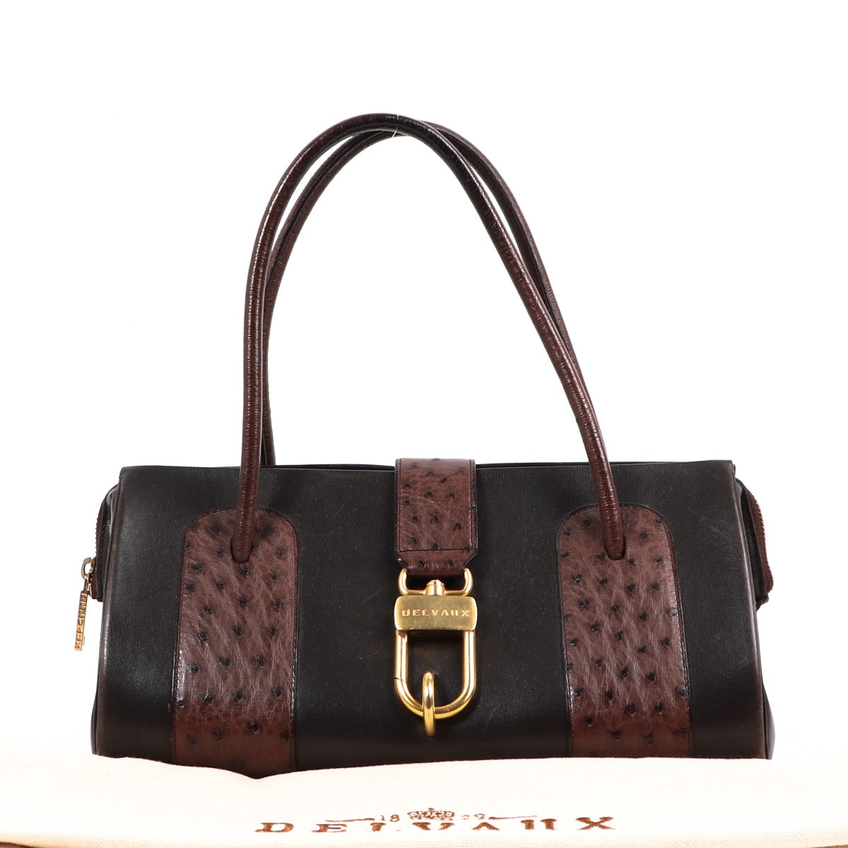 Buy an authentic second hand Delvaux Brown with Ostrich Leather Le George Shoulder Bag in very good condition at Labellov