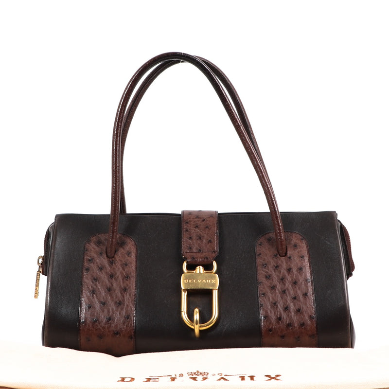 Buy an authentic second hand Delvaux Brown with Ostrich Leather Le George Shoulder Bag in very good condition at Labellov