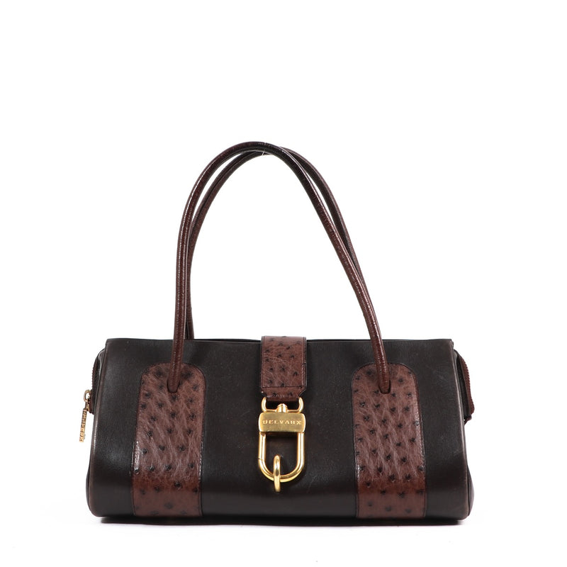 Buy an authentic second hand Delvaux Brown with Ostrich Leather Le George Shoulder Bag in very good condition at Labellov