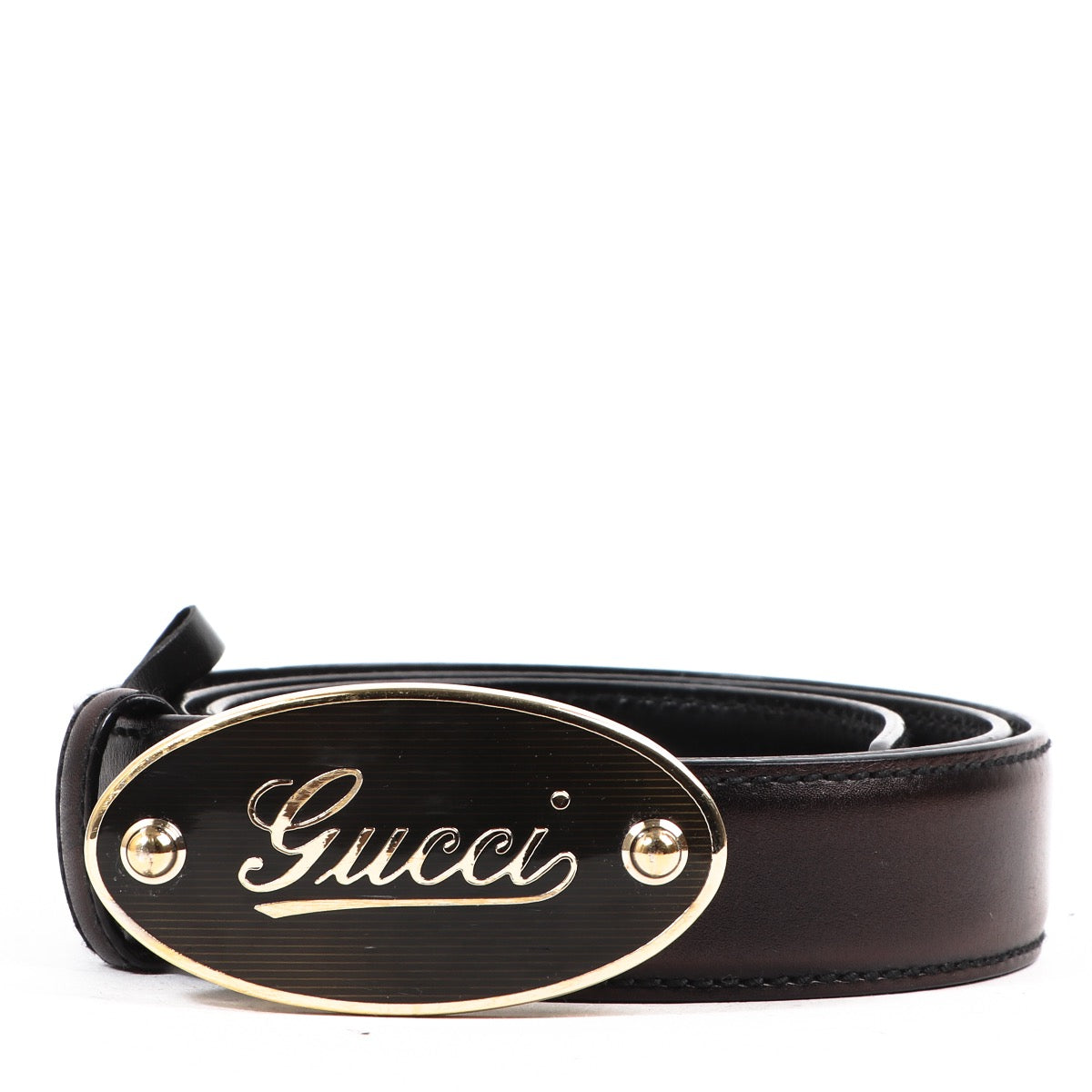 Buy an authentic second hand Gucci Black Logo Buckle Belt - Size 85 in very good condition at Labellov