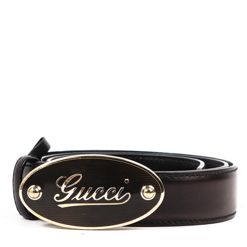 Buy an authentic second hand Gucci Black Logo Buckle Belt - Size 85 in very good condition at Labellov