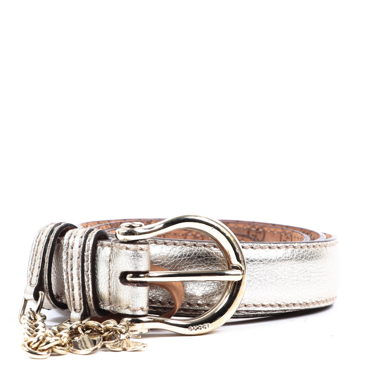 Buy an authentic second hand Gucci Gold Leather Belt - Size 85 in very good condition at Labellov.com
