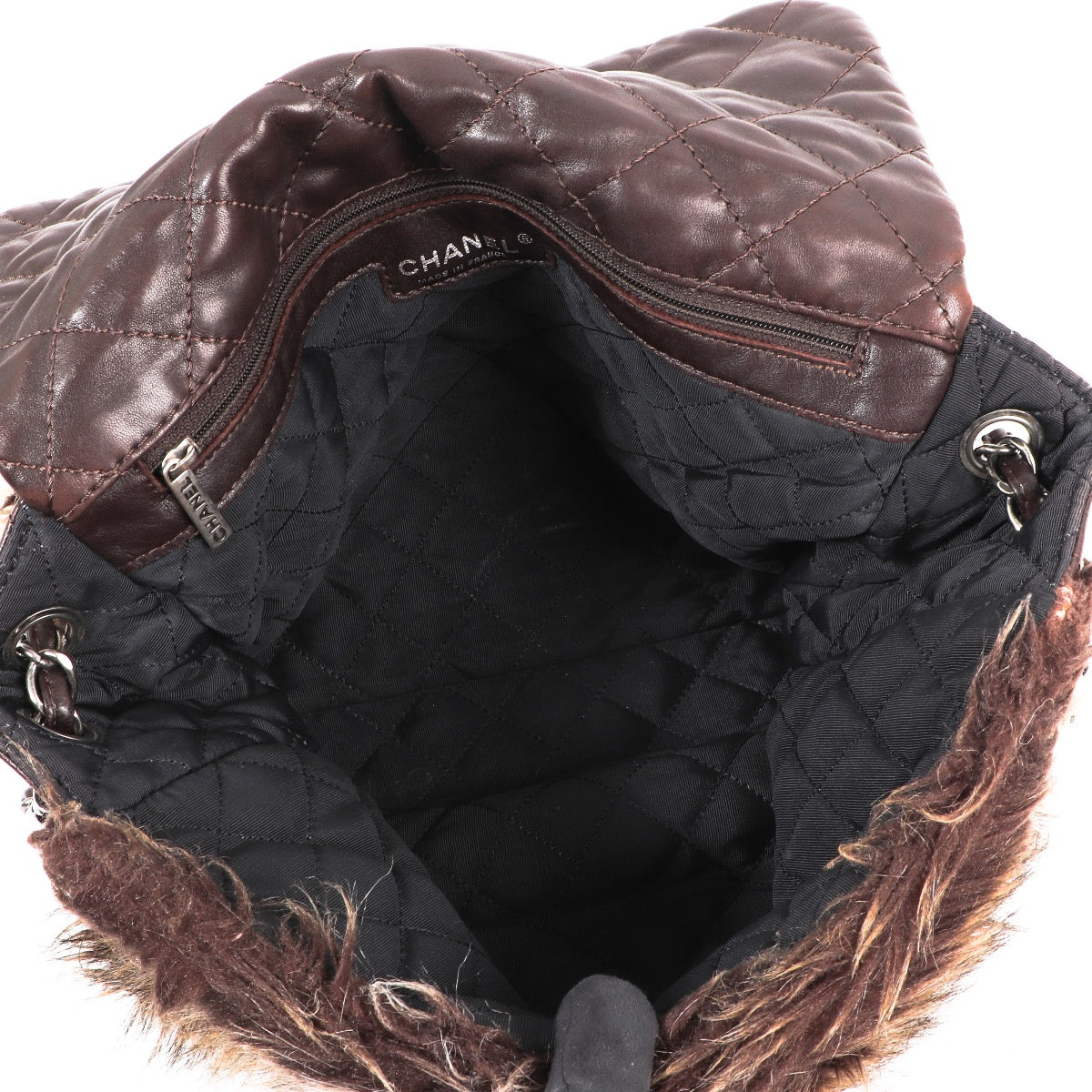 Chanel Brown Quilted Lambskin Fur Flap Bag
