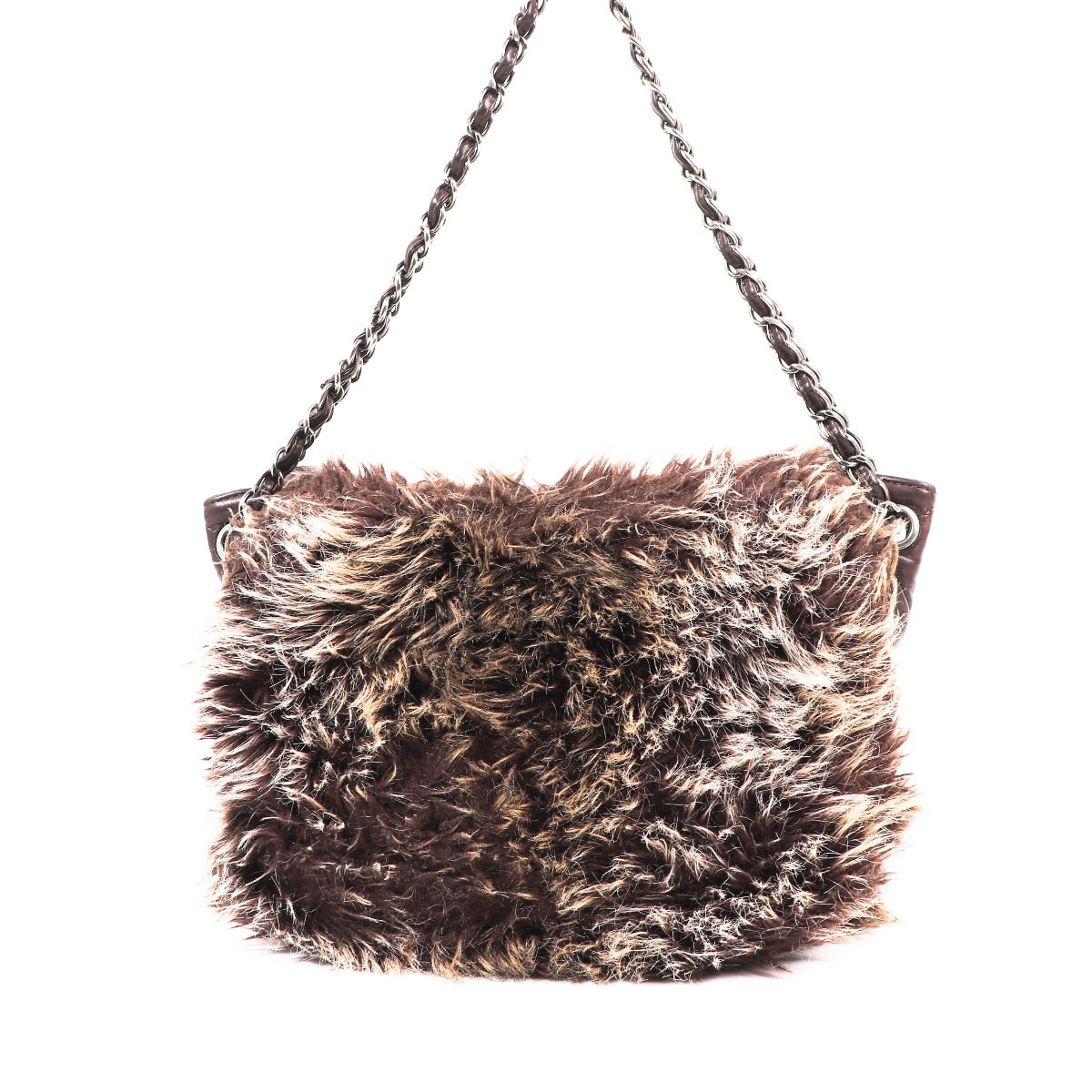 Buy an unique authentic Chanel Brown Quilted Lambskin Leather Fur Shoulder Bag in very good condition at Labellov in Antwerp.