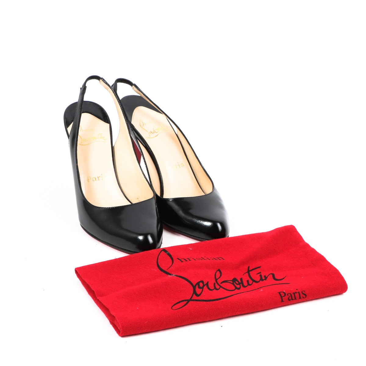 Christian Louboutin Black Patent Leather Fifi 85 Slingback Pumps