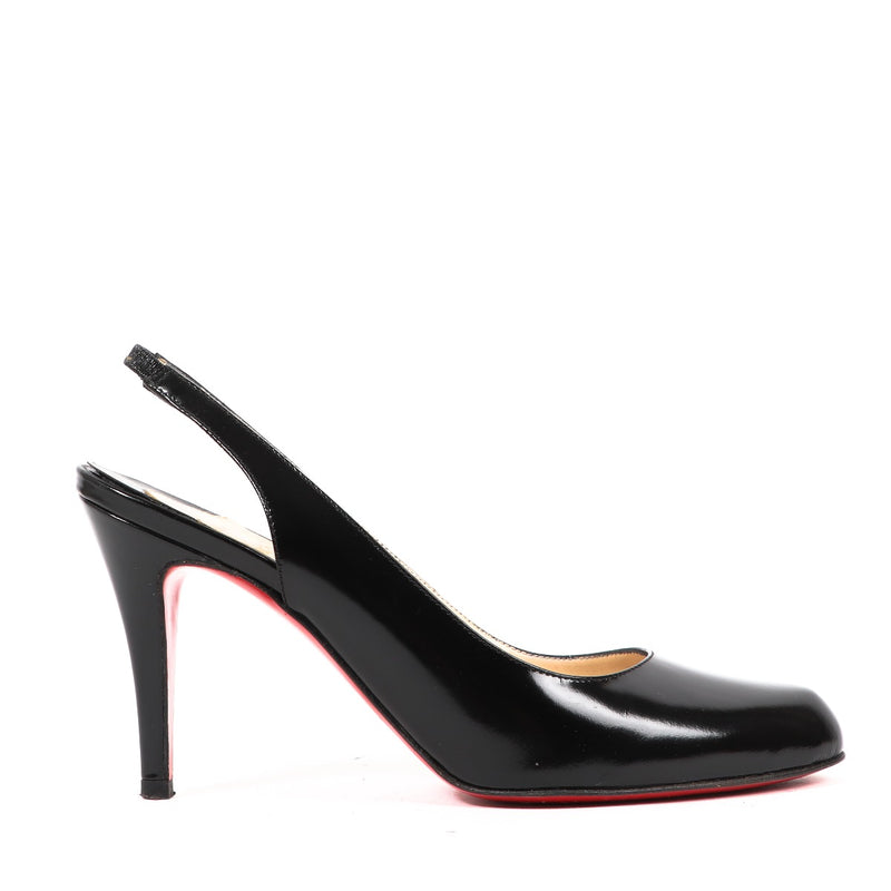 Christian Louboutin Black Patent Leather Fifi 85 Slingback Pumps