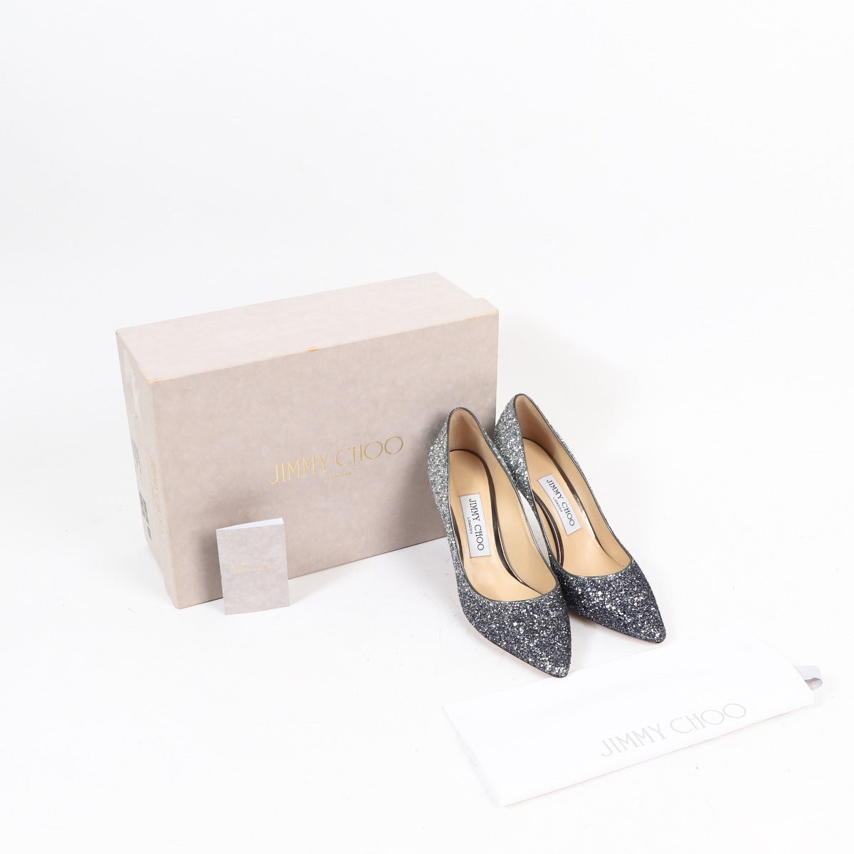 Jimmy Choo Silver Navy Romy 85 Pumps